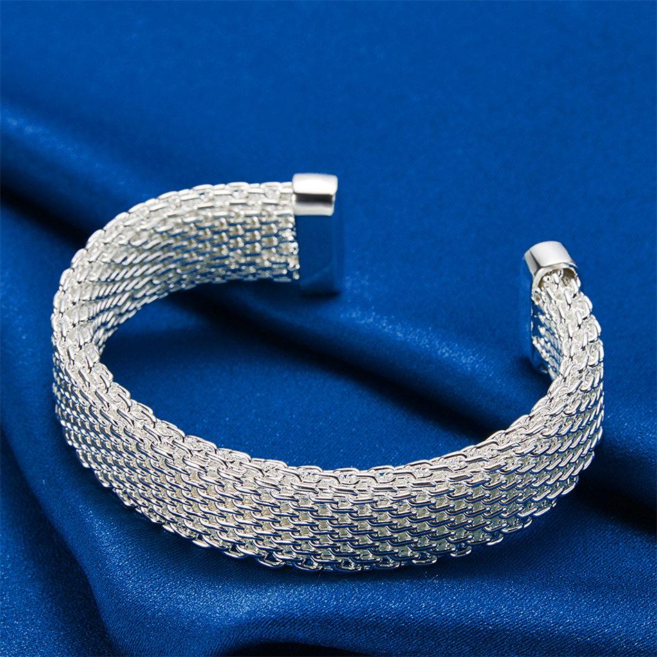 925 Sterling Silver Exquisite Braided Open Bangle for Men and Women, Fashionable Wedding Party Jewelry