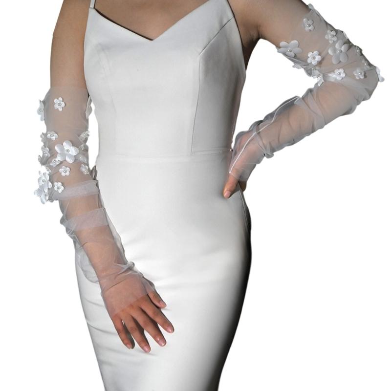 Дышащие Сетчатые Свадебные Нарукавники Дизайн Удобные Свадебные Перчатки для Невесты Белые Цветочные Аксессуары белый