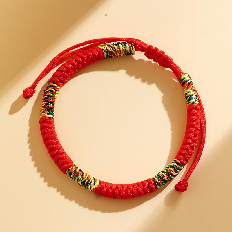 Tibetan Five-Directional Wealth Gods Handwoven Peach Blossom Knot Bracelet for Men and Women.