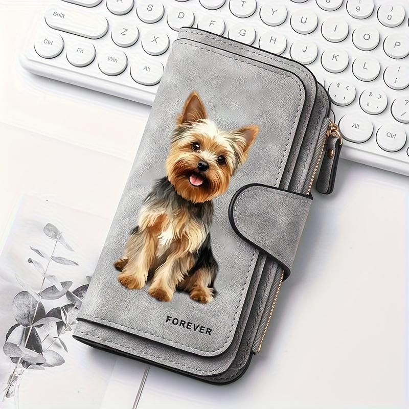 Women's PU Leather Long Wallet with Dog Print, Snap Button Closure, Multiple Pockets