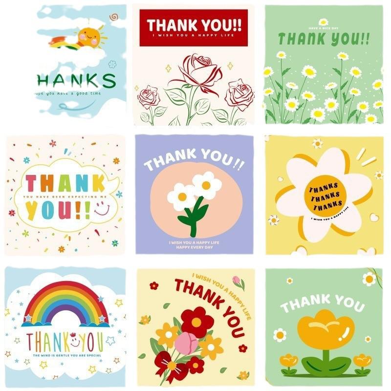 Cartoon Thank You Card Square - Handwritten Festival Greeting Card Gift Packaging Decoration