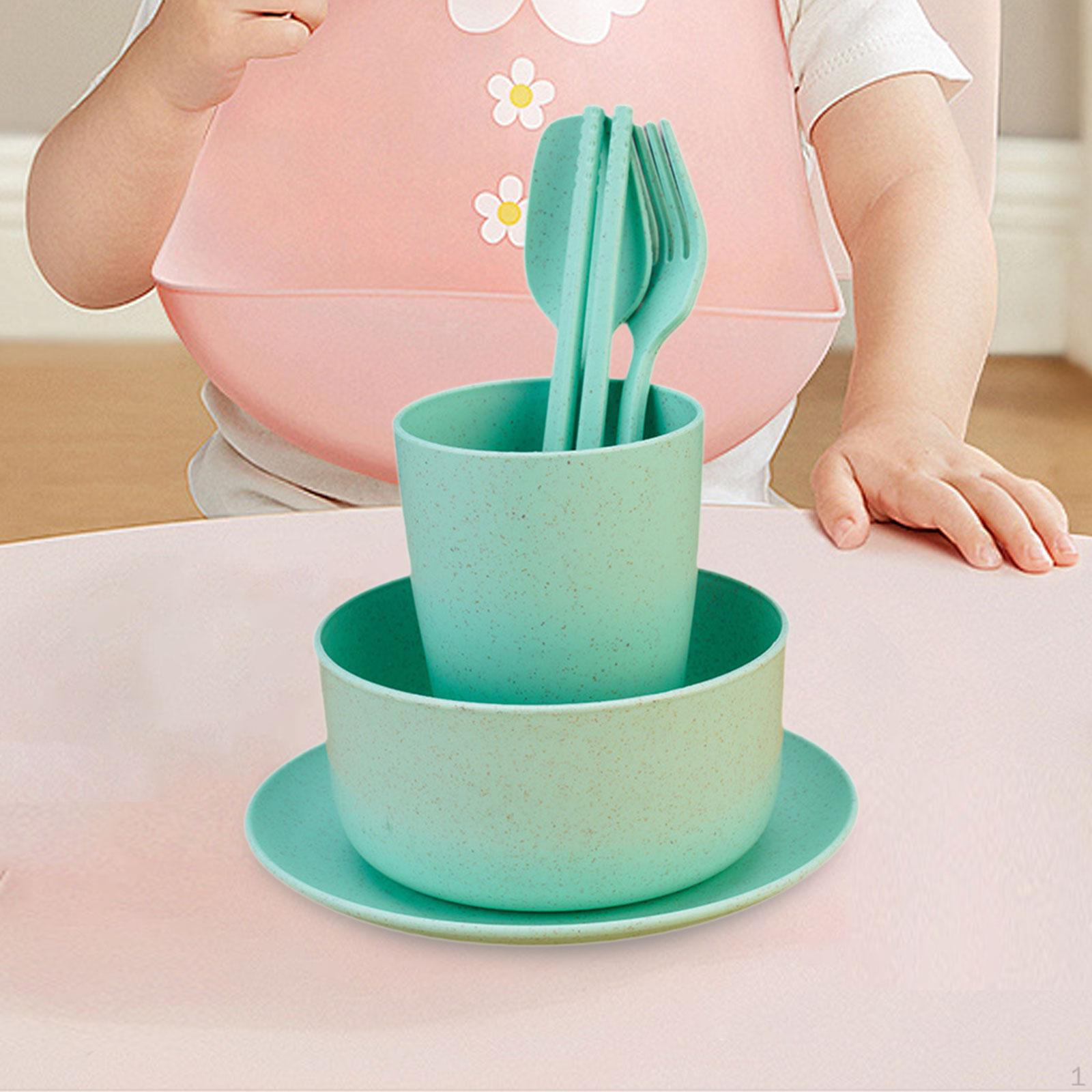 

6 предметов многоразовой соломенной посуды набор столовых приборов для детей для кемпинга зелёный