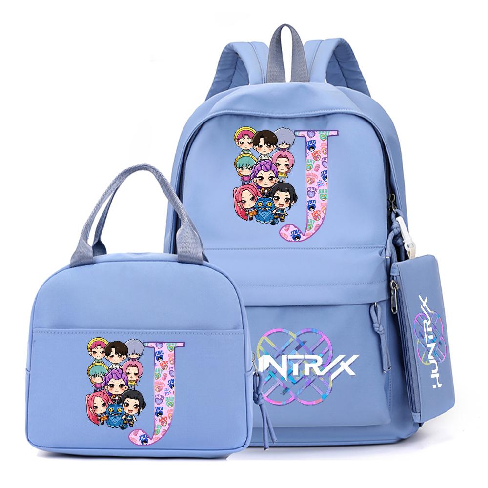 3Pcs/set 26 English Letter K-Pop Printed Backpack with Handbag Pencil Case for Teenager Student Boy Girl Bookbag Women Large Capacity Travel Bag