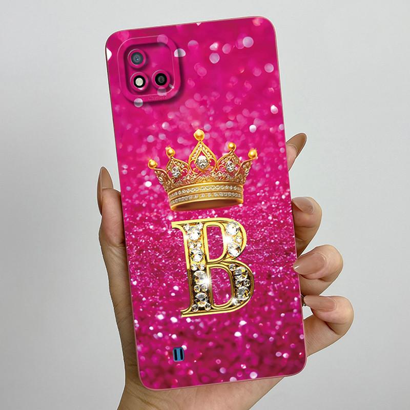 For Realme C11 2021 RMX3231 C20 Case Crown Letter Liquid Silicone Soft Phone Cases For RealmeC20 C20A Full Protection Back Cover