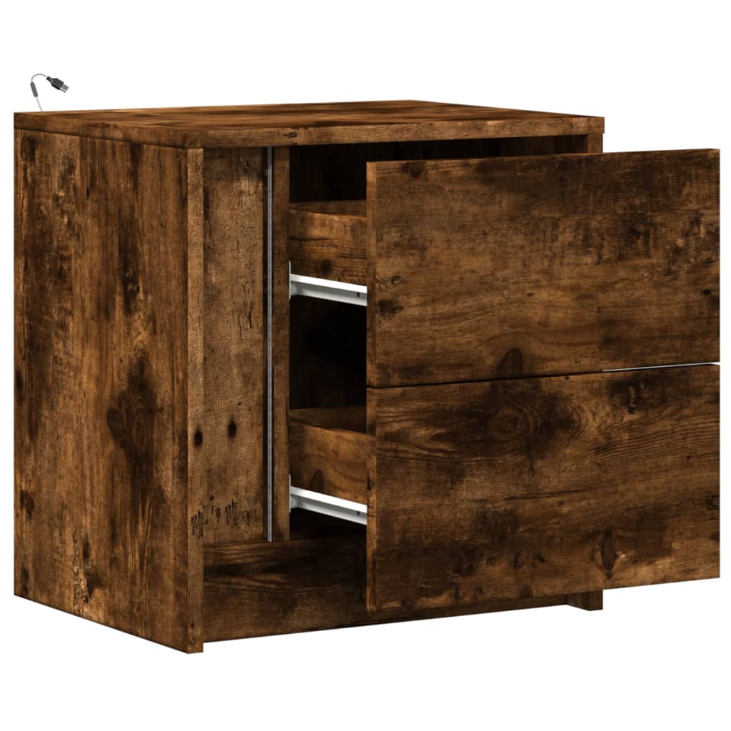 Nightstand with LED Lights Smoked Oak Wood Composite