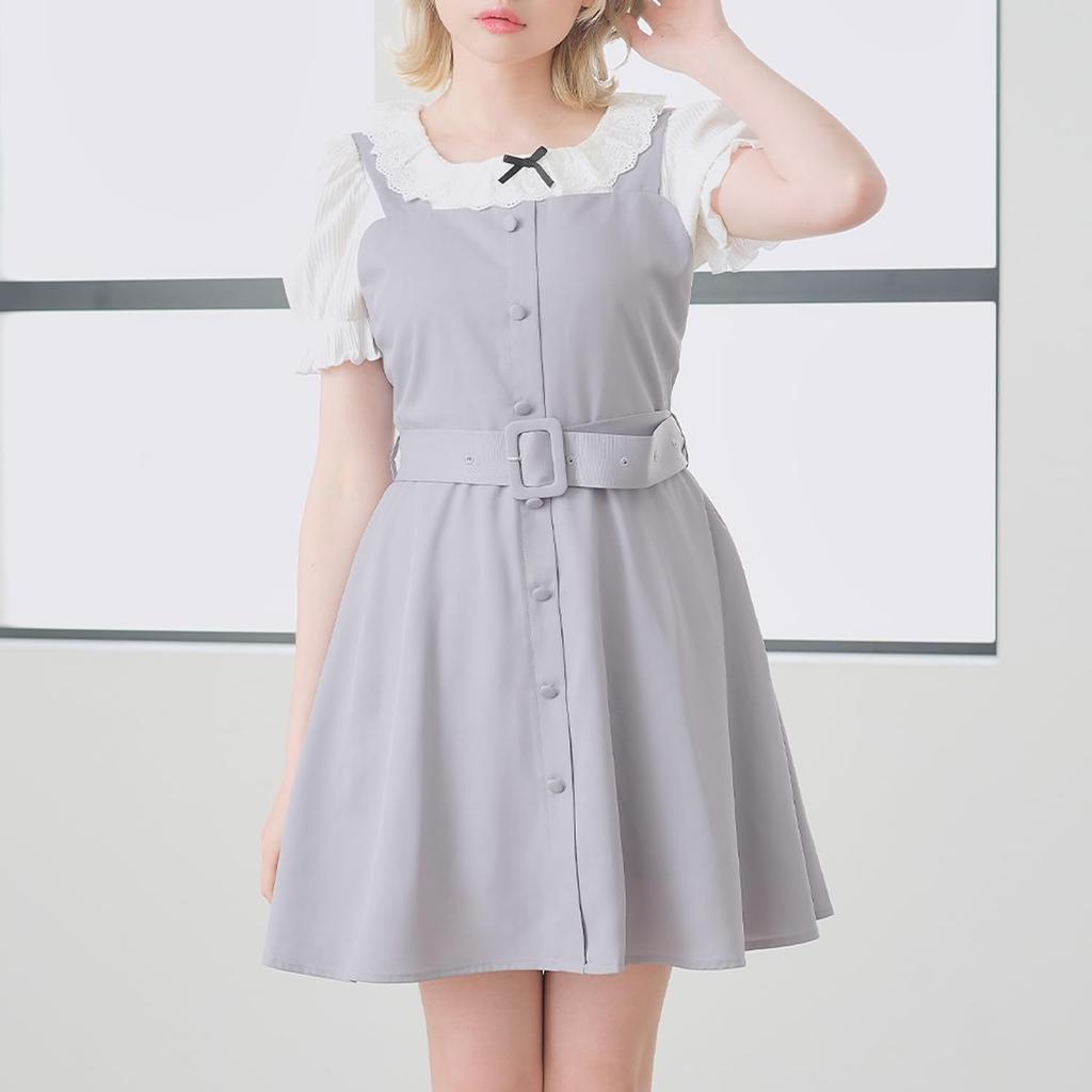 [Yumetembo] Jumper Skirt, Front Button Jumper Skirt Dress, Long, Navy