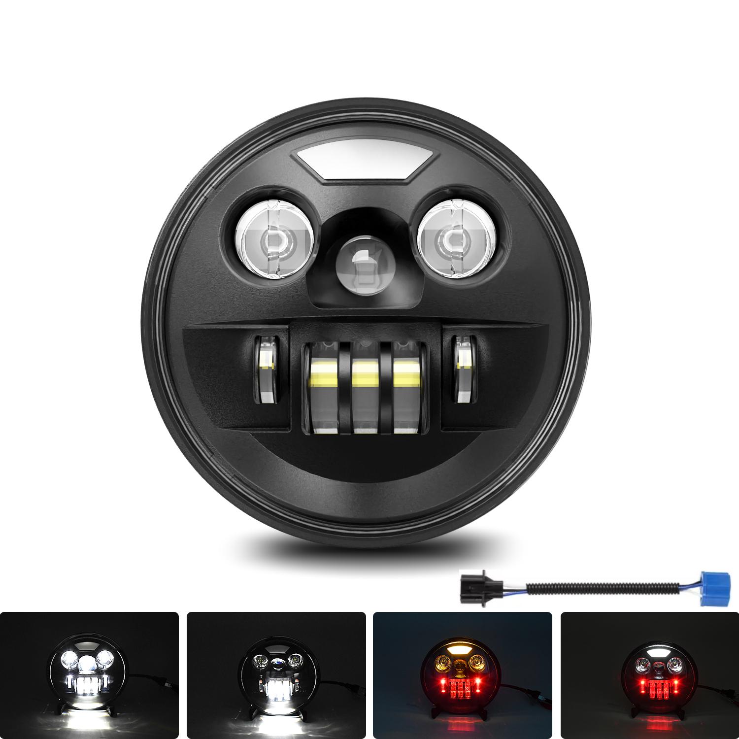 7 Inch 80W Round LED H4 Angel Eye Car Headlights With Automatic Steering, Suitable For JK TJ 4X4 Wrangler Motorcycle Headlights