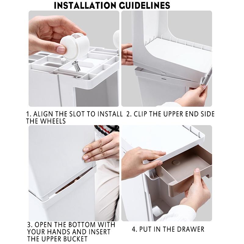 2 Layer 42 liters Wet Dry Sorted Kitchen Trash Can Storage Trash Bin Dustbin Garbage Rubbish Bin PP Moveble Recycle Waste Bin