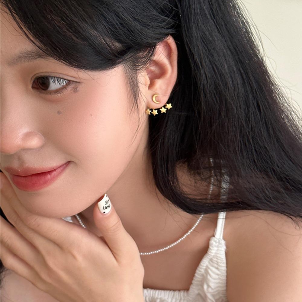 Gold Moon Culminating Stars Earrings Chic Hanging Stars Ear Studs Star Moon Earrings Studs  Party