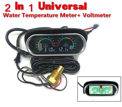 Universel Horizontal 12v 24v LCD Numérique Voiture Camion Jauge de Température d'Eau Mètre+ Voltmètre Jauge de Tension 2 Fonctions Pare-soleil