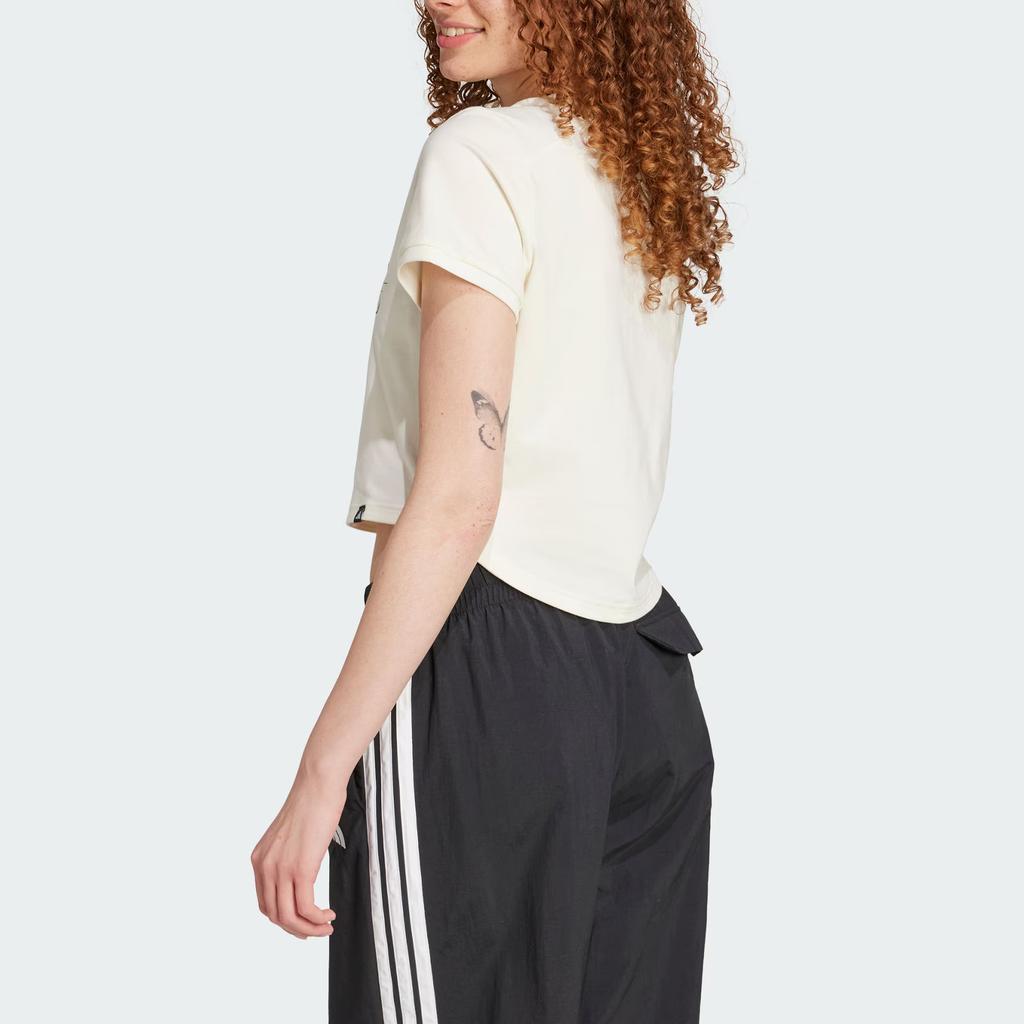 Adidas Sportswear Codes Doodle Graphic Crop Pullover Simple Casual Short Sleeve T-Shirt Women T-Shirt Han-Jade-White JX5327