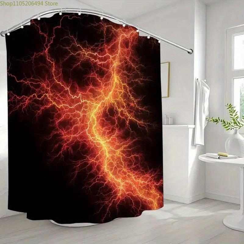 A Vibrant Lightning Shower Curtain with a Passionate Flame Theme, Perfect for Halloween, Includes 12 Hooks, Measuring 180*180C