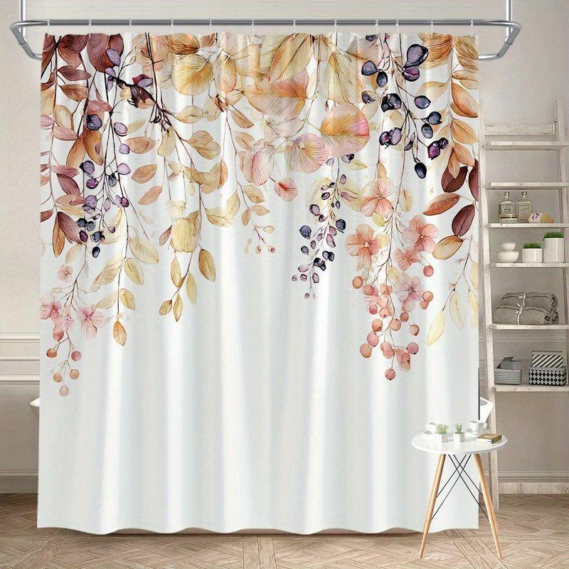 

1Pc Autumn Leaves And Berries Shower Curtain - Polyester Fabric, Machine Washable, Suitable For Bathroom Decoration W60H190(CM)-1 Pcs