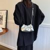 Fashionable Black And Silver Pu Bucket Bag For Ladies With Chic Ruffled Design
