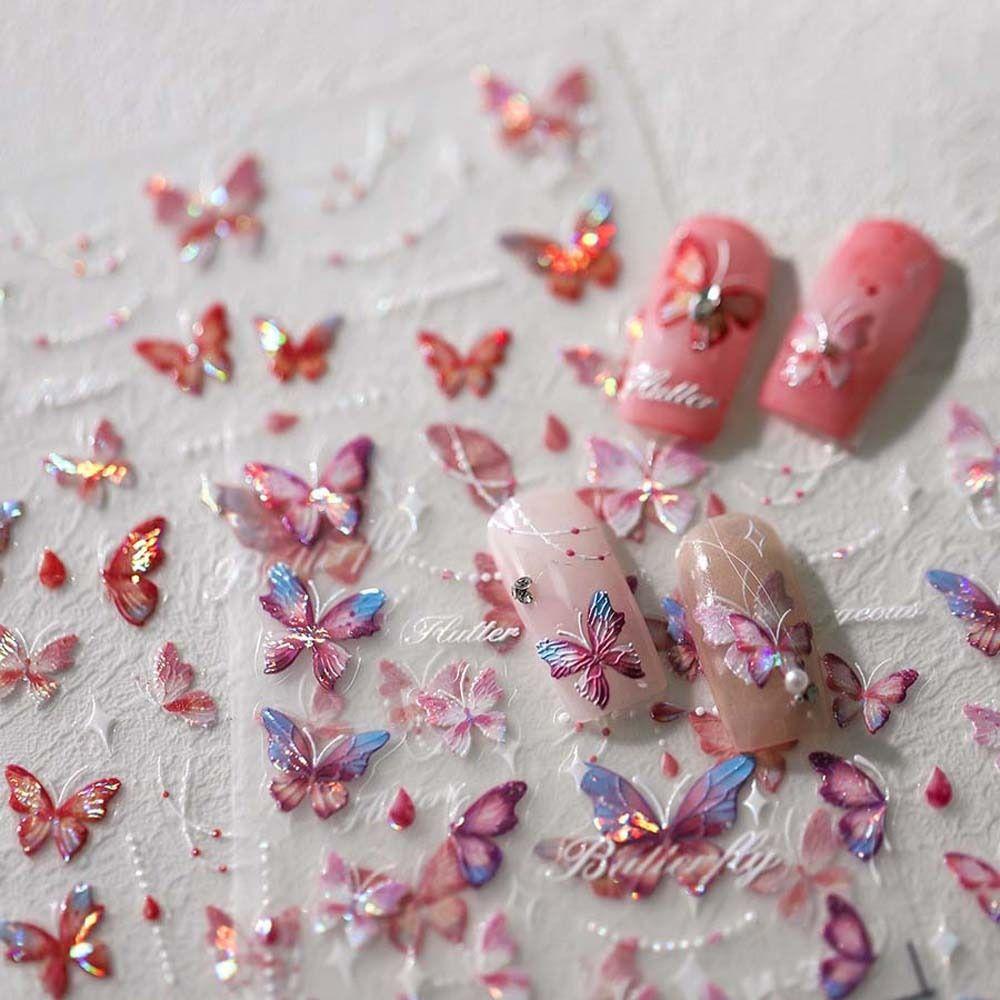 

Rose Butterfly Nail Stickers White Lace Butterfly Nail Accessories Gifts 04 Relief