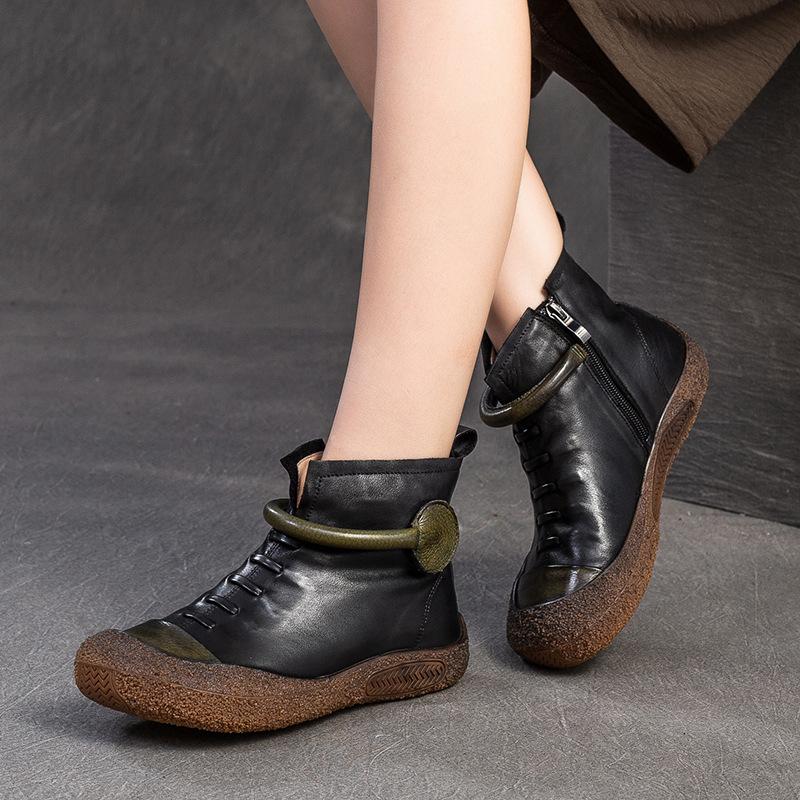 Fashion GKTINOO Retro Genuine Leather Short Boots Women's Shoes 2024 Autumn New Round Toe Soft Sole Comfortable Flat Ankle Boots