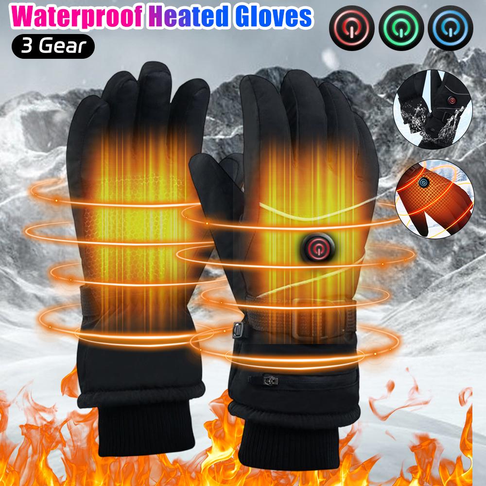 Winter Thicken Heated Gloves Electric USB Heating Gloves Windproof Motorcycle Gloves Outdoor Cycling Skiing Hand Warmer Mittens