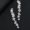 Shiny Crystal Leaf Shape Bracelet Silver Color Wristlet Plant Design Dangle Earrings  Gift Bangle