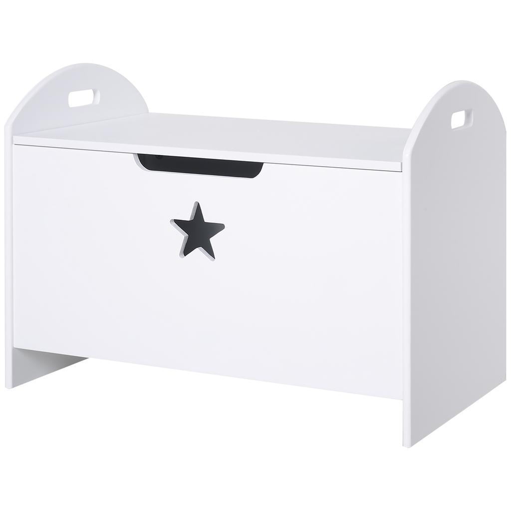 Kids Wooden Toy Box Organizer Children's Toy Storage with Lid Safety Hinge Side Handle Playroom Furniture White