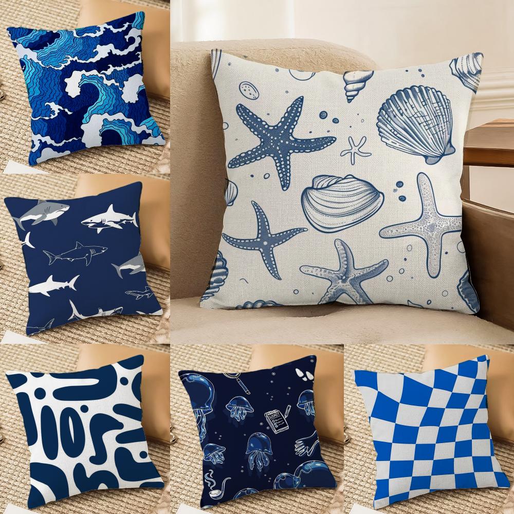 Decorative Blue Geometry Pillow Case Pillowcase Doublesided Printed Sofa Cushion Bedroom Headboard
