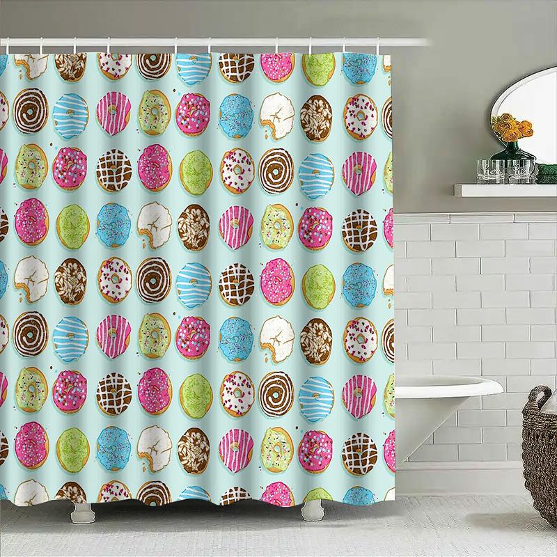 Donut Shower Curtain Cute Food Patterned Bathroom Decor Washable Fabric Liner Home Sweet Home Kitchen Dorm Room Decoration