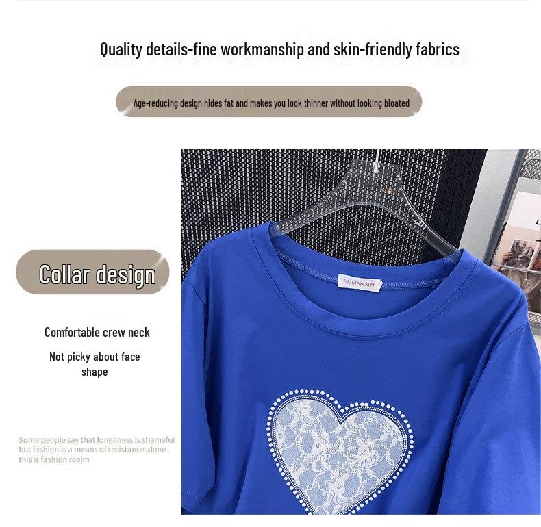 Plus Size Mid-Length Loose Short-Sleeve Round Neck T-Shirt for Women (200/300/350 Jin)