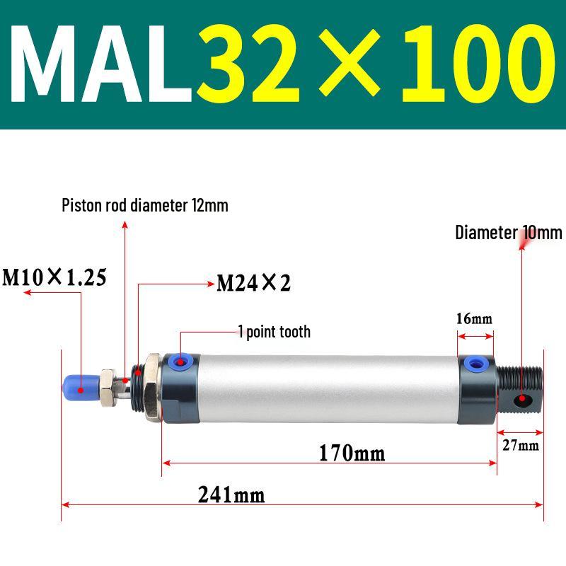 Mini Aluminum Alloy Pneumatic Cylinder - Round, Sizes 16/20/25/32/40 x 25/50/75/100/200
