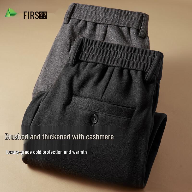 FIRS Men's Cashmere Blend Thickened Straight Fit Casual Pants