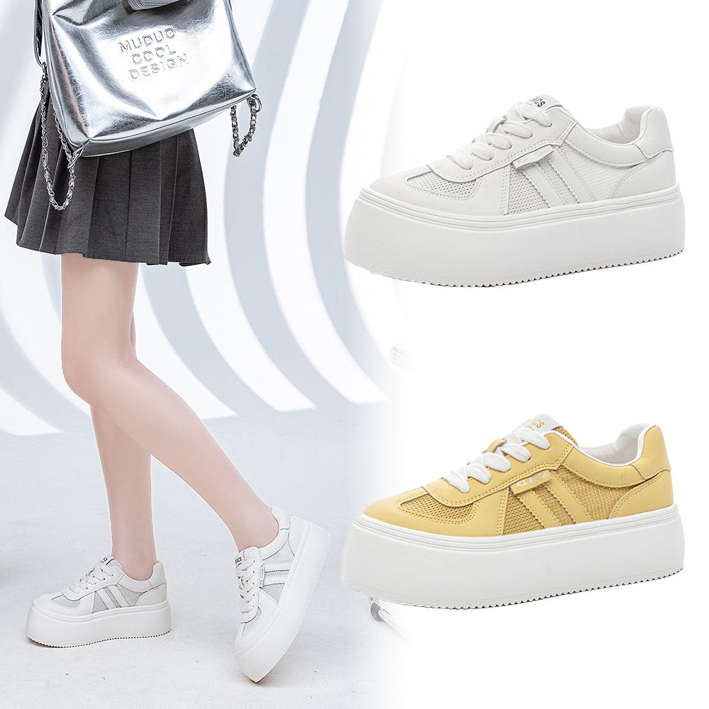 Summer mesh white shoes women's thin breathable mesh shoes 2025 new casual shoes women's thick-soled lightweight board shoes women