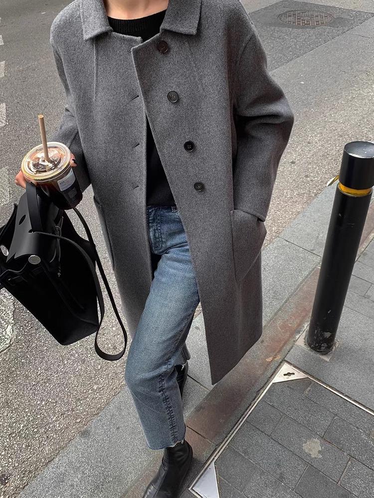 Double-sided wool coat medium and long H version Tibetan meat thin thickened warm double-sided wool coat women