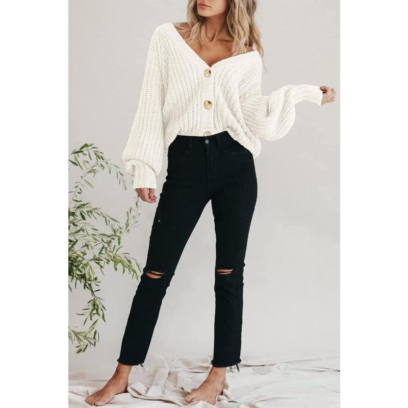 Women S Thick Knit Open Front Cardigan Long Sleeve Button Loose Short Coat