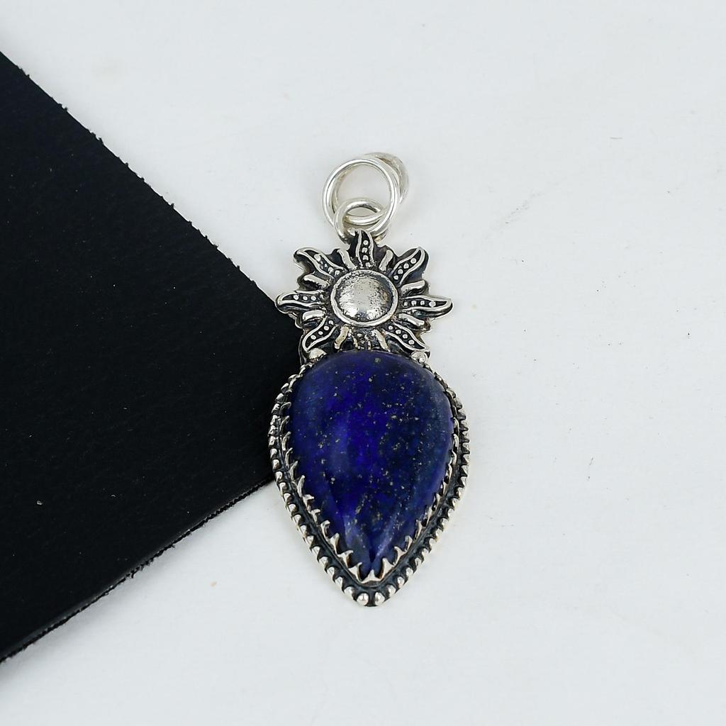 Natural Lapis Lazuli Gemstone Pendant 925 Sterling Silver- Handmade Design, Everyday Wear Jewelry, Unique Lapis Lazuli Pendant Father's Day Gifts