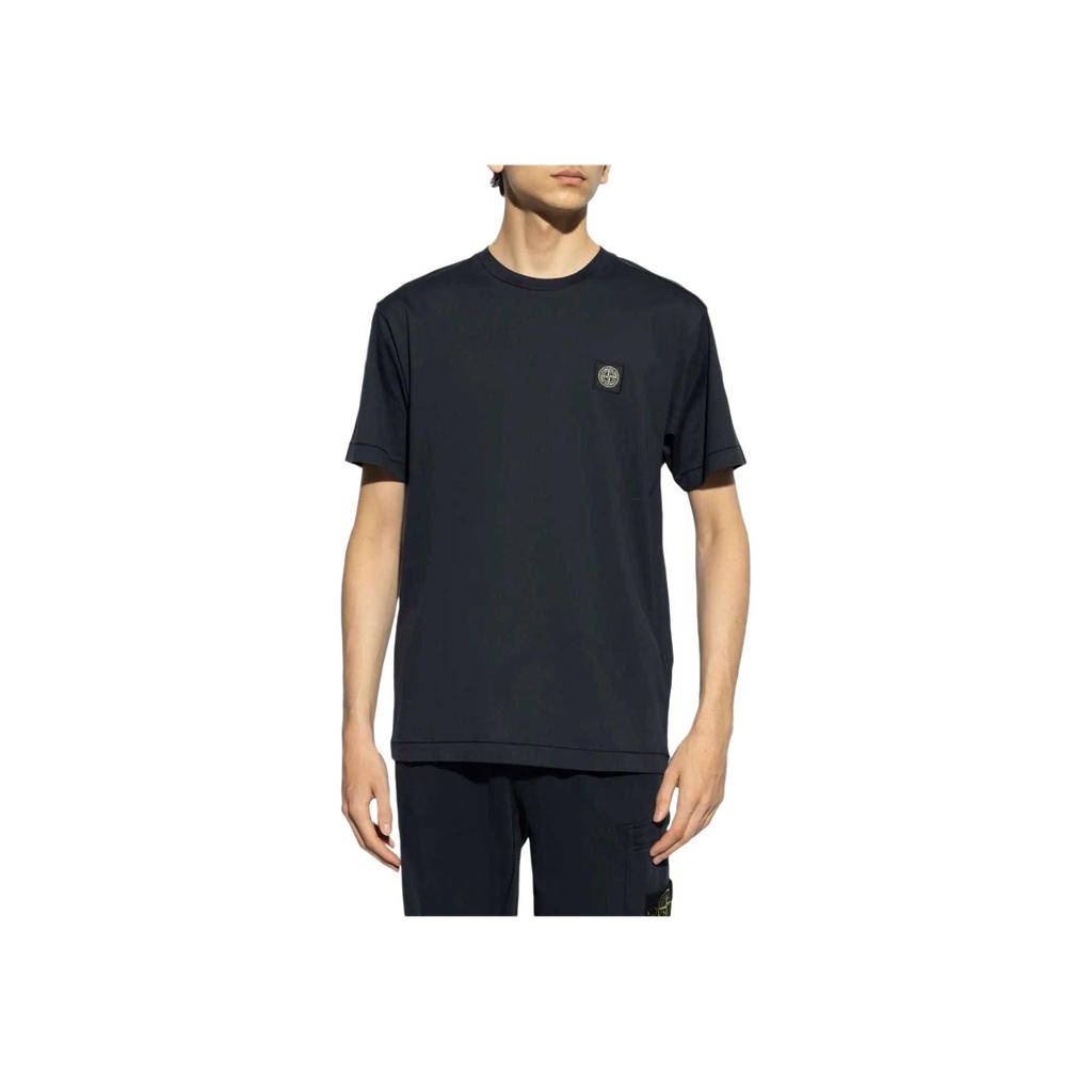 STONE ISLAND FW24 Cotton Solid Color Badge Crew Neck Short Sleeve T-Shirt Men Tops Blue 811524113-A0020