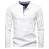 AIOPESON Premium 100% Cotton Men's Henley Collar Button T Shirt Solid Color Long Sleeve Basic New Autumn
