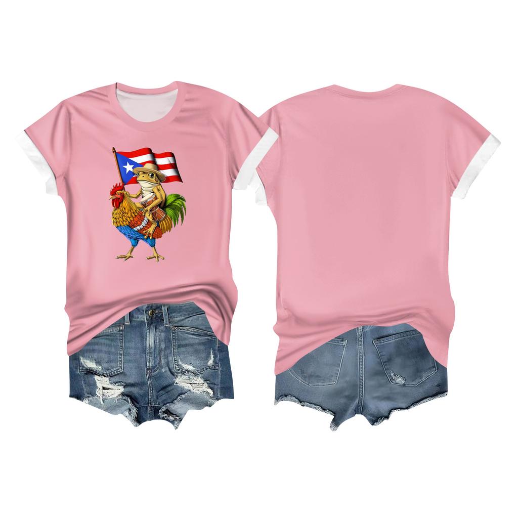 Women's Casual Printed T-shirt Round Neck Pullover Short-sleeved Top