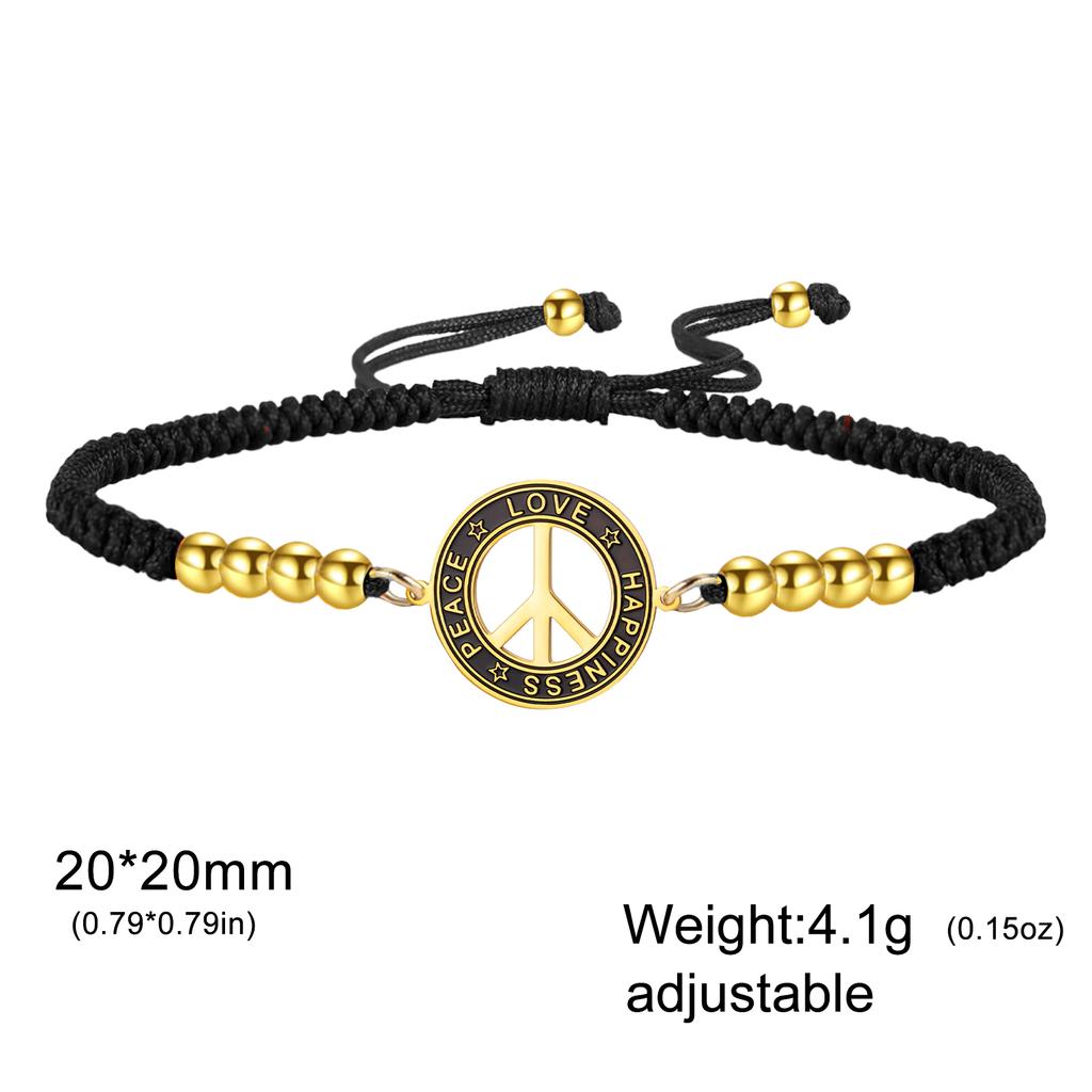 My Shape Peace Sign Symbol Bracelets for Women Men Black Red Braided Rope Chains Love Happiness Amulet Stainless Steel Jewelry