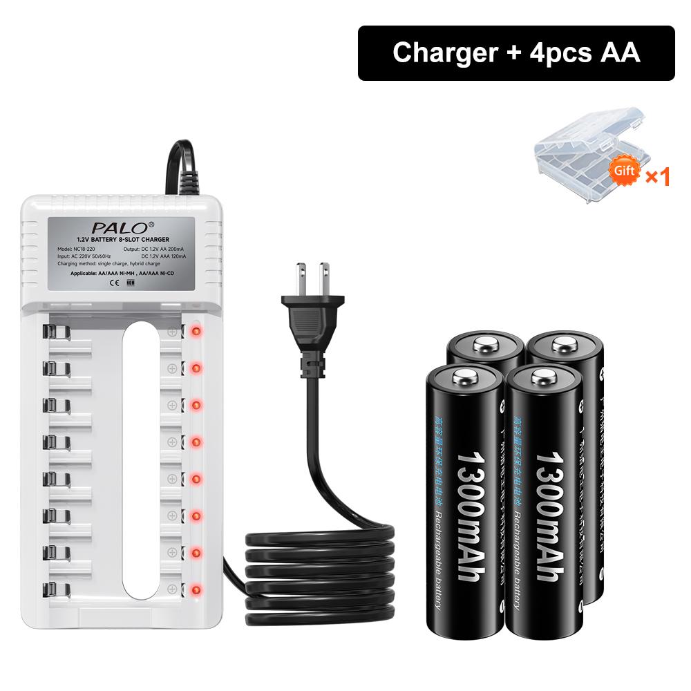 PALO 1.2V AA Ni-MH Battery 1300mah +AAA Rechargeable Batteries 600mah for Toy alarm clock with 8 slots Smart 2A 3A Battery Charger