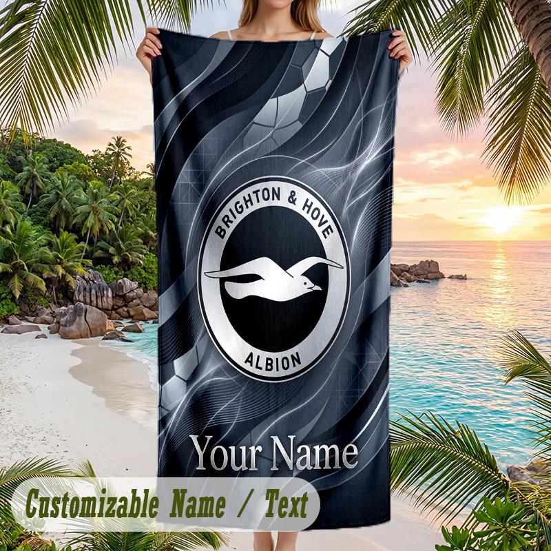 Beach Towel Brighton & Hove Albion Football Print Custom Name Text Soft Towel for Swimming Pool