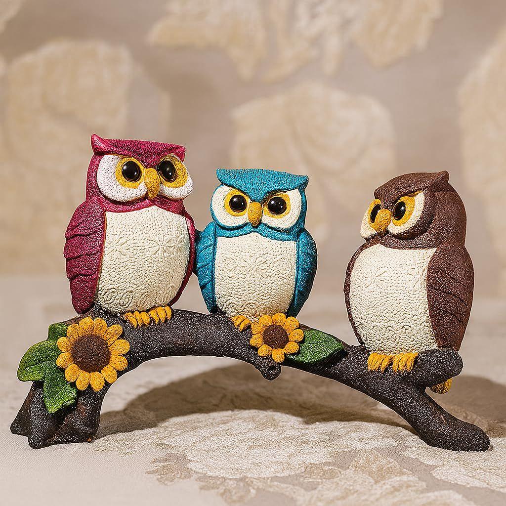 Beautiful Resin Owl Family Decorative Statue for Home Decor (Pack of 1. Multicolor)