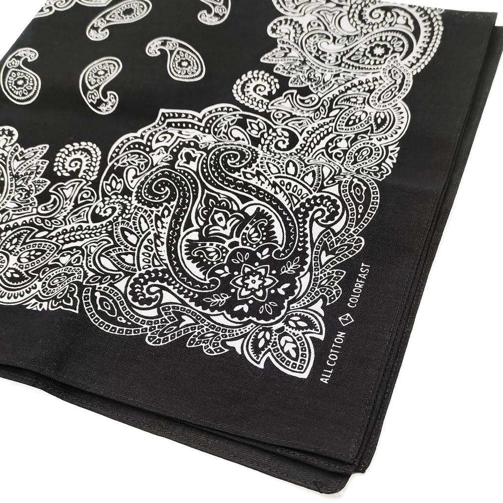 Kakatrend Bandana Black Adult Paisley 100% Cotton Stylish Handkerchief Cotton Bandanna Unisex Durag Large Men's Black 55cm X 55cm