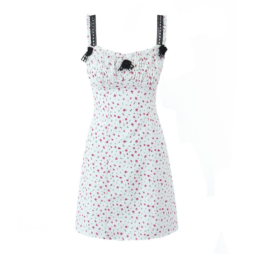 Spring new women's clothing small floral pastoral holiday style three-dimensional flower suspender short dress
