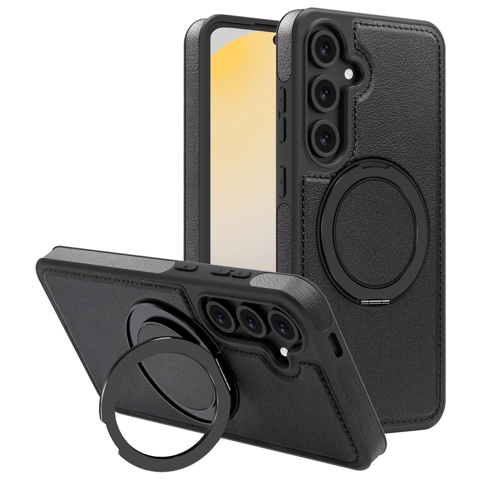 

For Samsung Galaxy S24 FE Case with Ring Kickstand Magnetic Case PU Leather Back Cover B