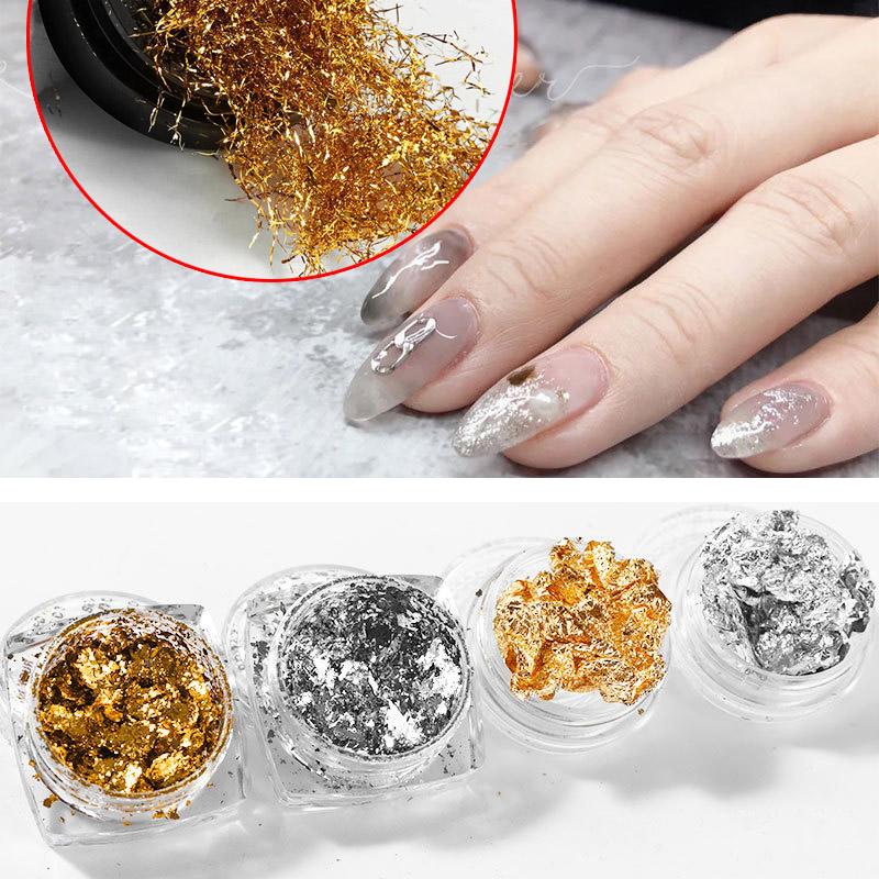 1 PC Sparkly Foil Nails Sequins Irregular Aluminum Gold Design Set Nail Glitter Flakes Gel DIY Manicure Accessories