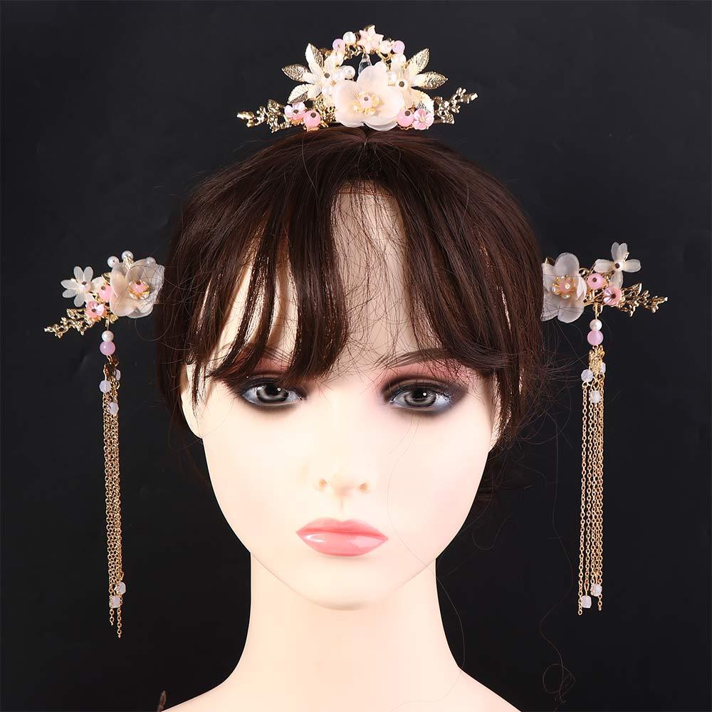 Hairpins Handmade Fashion Chinese Tassel Flower Headwear Sets Hair Comb Hanfu Hair Stick Earrings