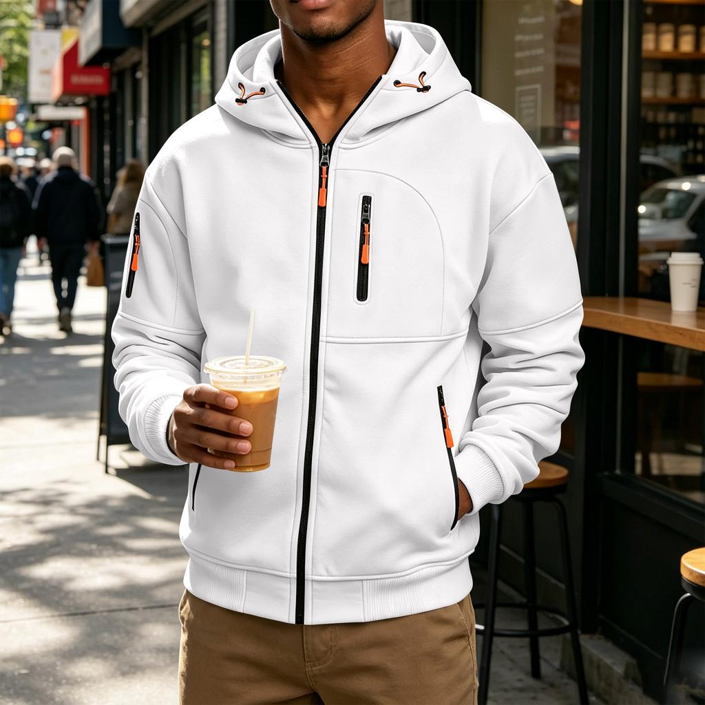 Men's Casual Color Hooded Long Sleeve Jacket for Everyday Wear