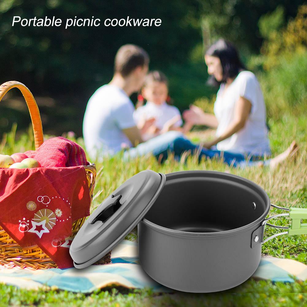 8PcsCelsiusset Portable Outdoor Travel Camping Picnic Cookware Cooking Pot Pan Bowel Set(Black)