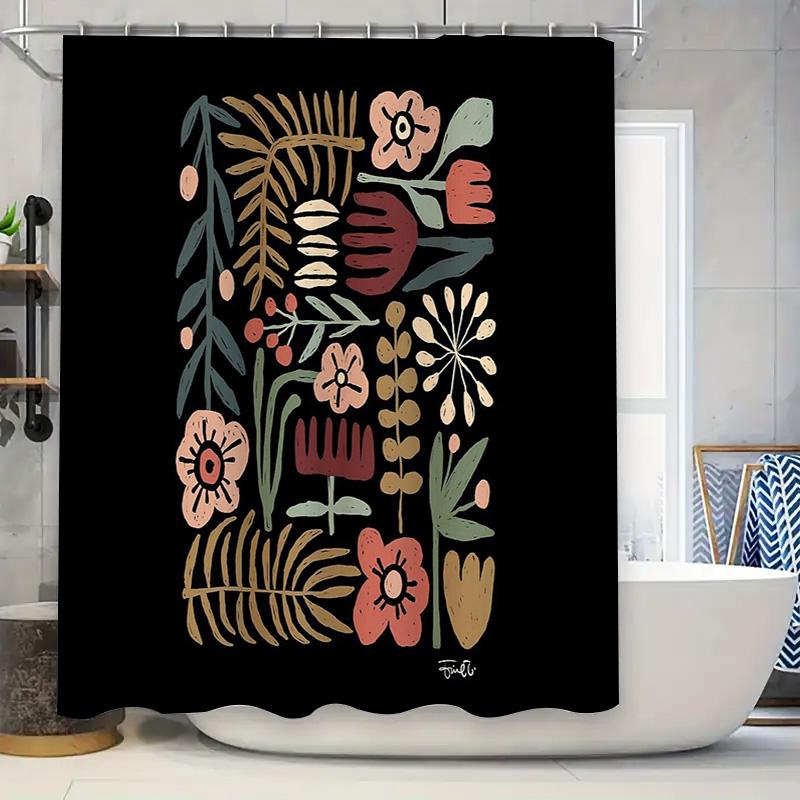 Botanical Shower Curtain Tropical Leaves Pattern Waterproof Fabric Bathroom Decor Vintage Floral Backdrop Nature Theme 90x180cm