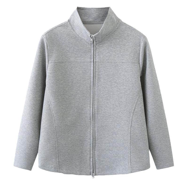 Women S Plus Size Stand Collar Double Zipper Casual Sweatshirt