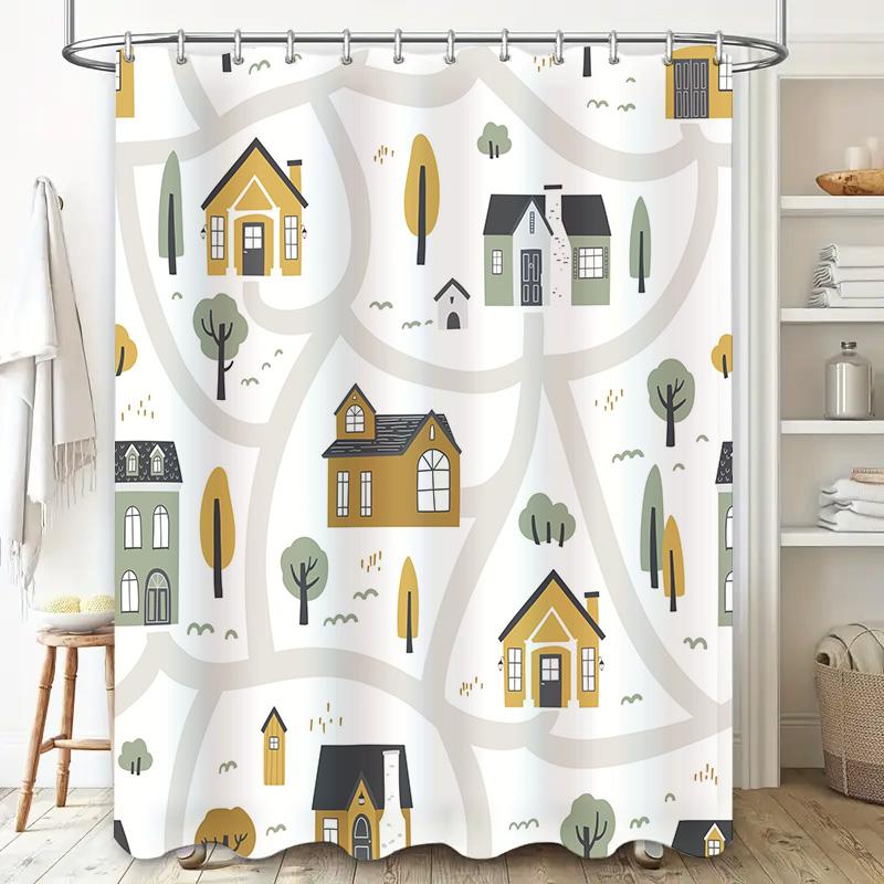 Stylish House Decor Shower Curtain Set for Bathroom Modern Home Decor with Trees Houses Print Various Sizes Available on AliExpr