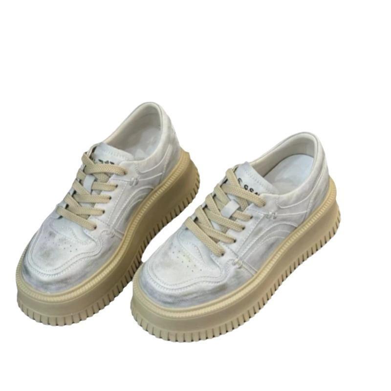 Leather muffin sole little white shoes women's autumn new breathable fashion versatile small height increase board shoes tide